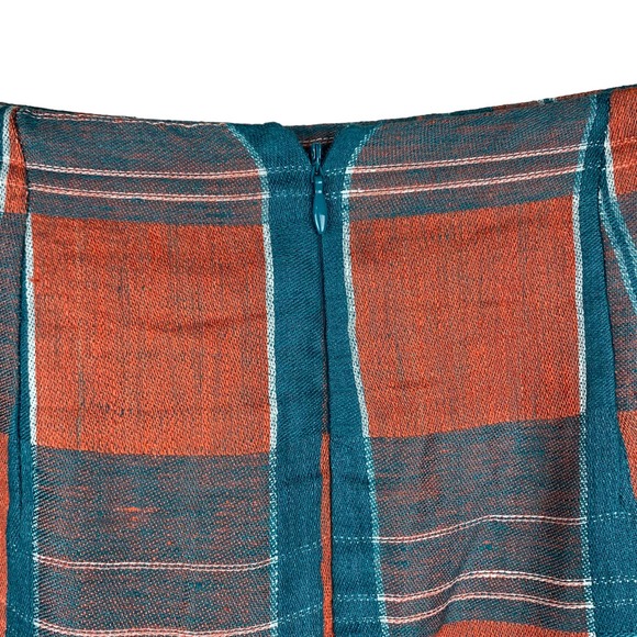 Ann Taylor Faux Wrap Skirt Plaid Linen Blue Orange Women’s 2 - Picture 6 of 7